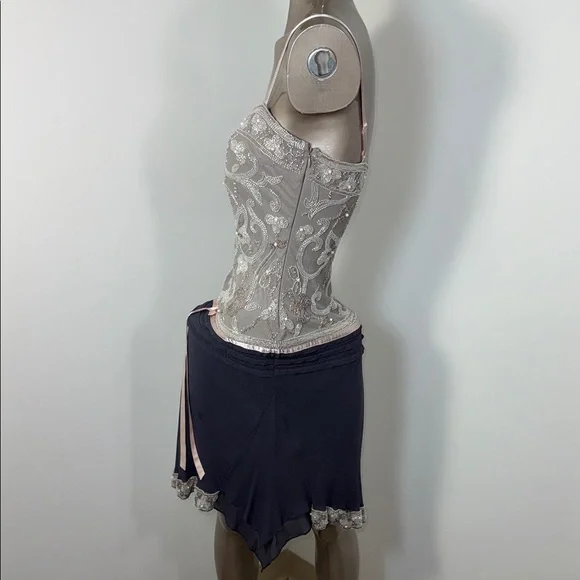 Vintage Cache Beaded Embellished Spaghetti Strap Tank with Navy Skirt - Picture 5 of 10